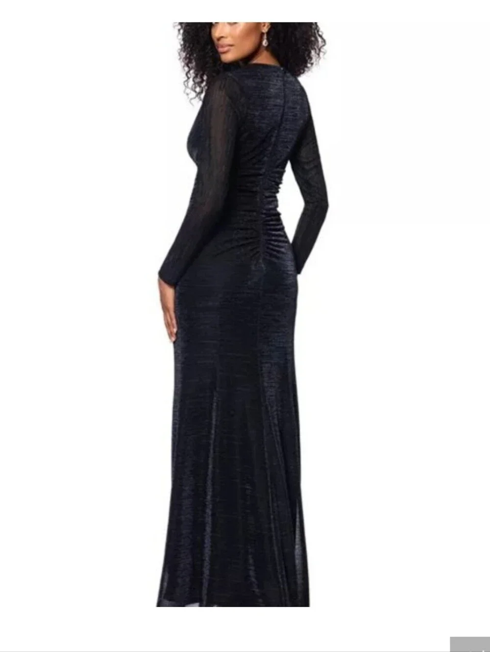 Betsy & Adam Metallic Silver Black Ruched Evening Gown Maxi Dress Size 16 $279